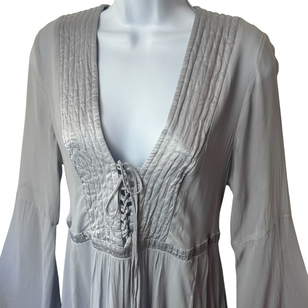 Anthropologie Ghost Bell Sleeve Grey Peasant Dress Fairy Renaissance‎ Ethereal S - Picture 3 of 12